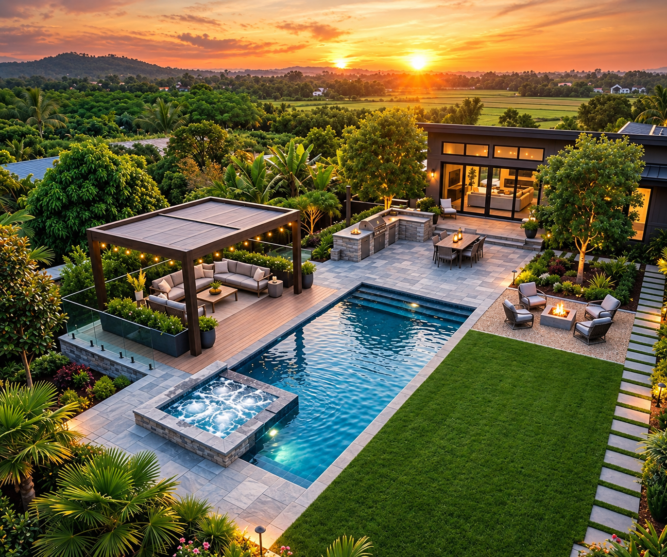 Modern luxury pool villa with private sundeck and plunge pool